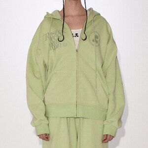 REST & RECREATION - RR Logo Stitch Zip Hoodie_Yellowish Green